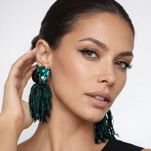 Vintage Australian Crystal & Jet Tassel clip Earrings